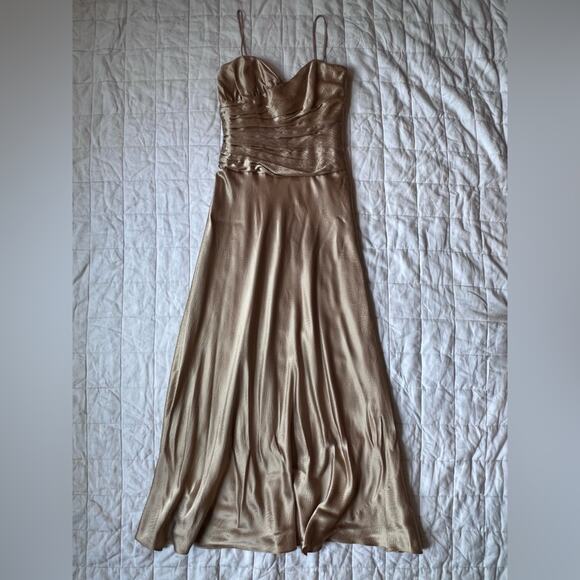 Laundry by Shelli Segal 100% Silk Gold Gathered Drop Waist Formal Maxi Dress- 4 - Picture 3 of 16